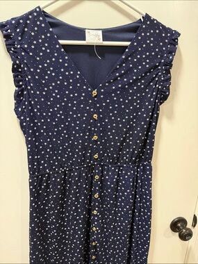 Sundry Navy Star-Print Button Front Midi Dress